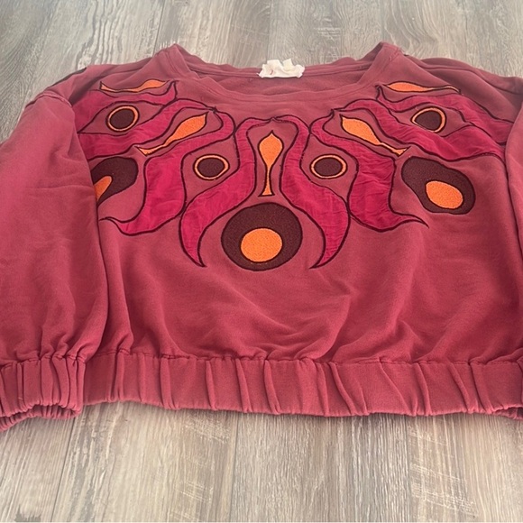 Anthropologie Pink and Orange Graphic Crop Top - Picture 1 of 13
